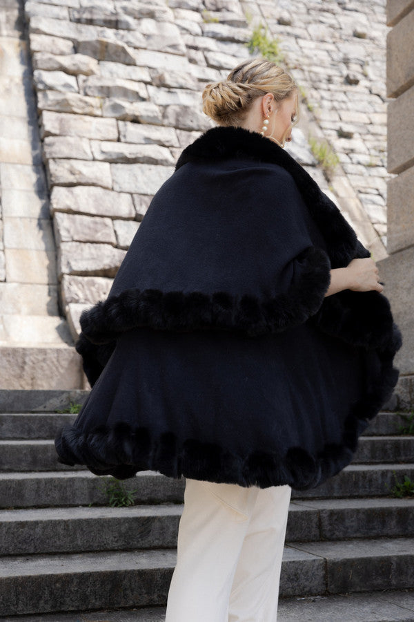 Layered Faux Fur Cape Kimono