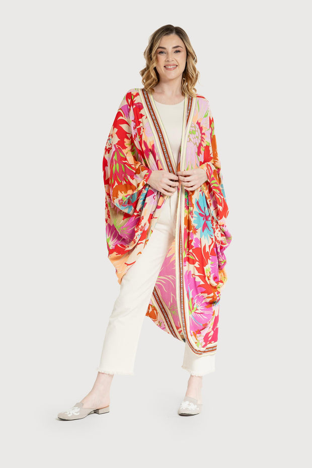 Wing Sleeve Floral Cocoon Kimono