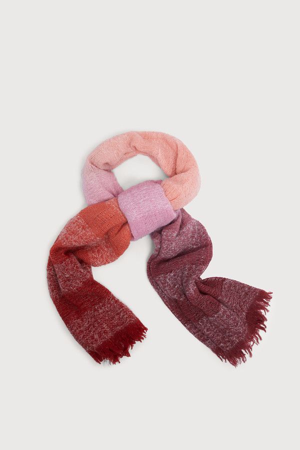 Striped Fringed Ombre Scarf - Pink Coral
