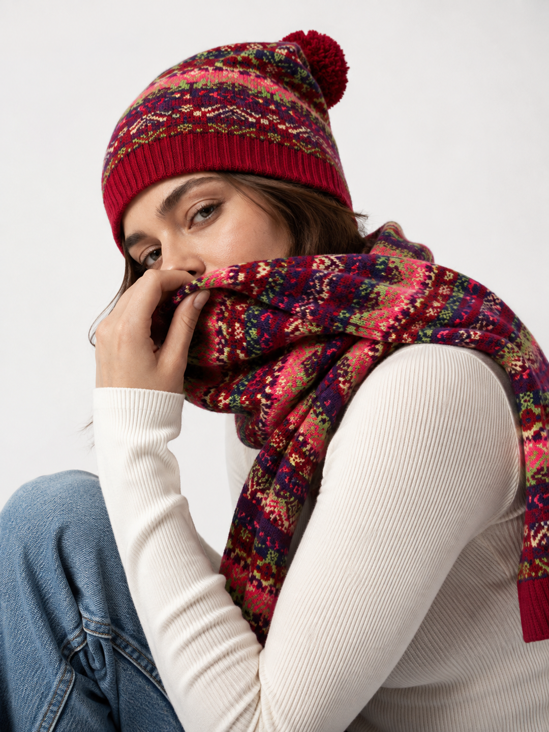 Fair Isle Pom-Pom Knit Hat