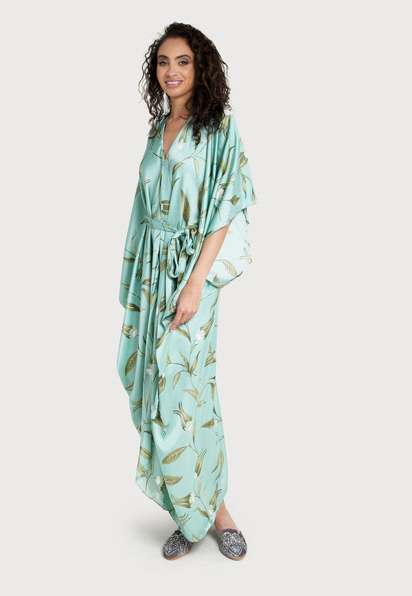 Satin Tie-Front Maxi Kaftan