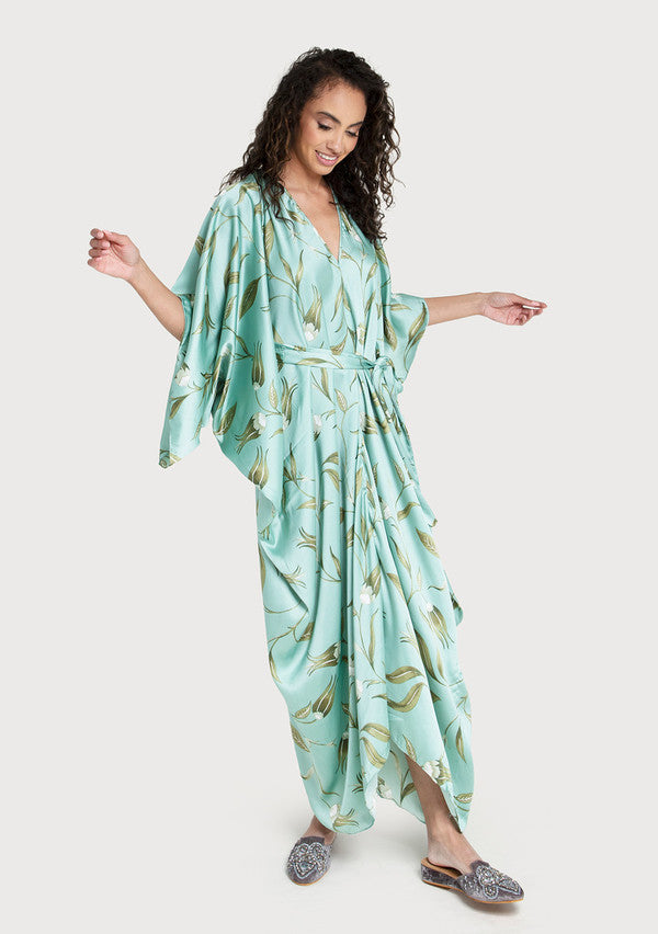 Satin Tie-Front Maxi Kaftan