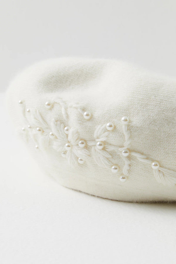 Pearl Embellished Floral Beret