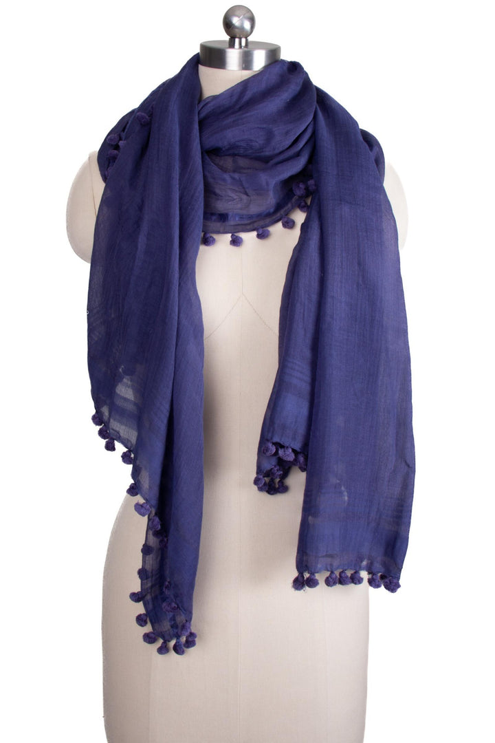 Tassel Adorned Cotton Silk Scarf