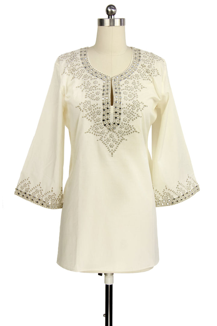 Elegant White Embroidered Cotton Tunic