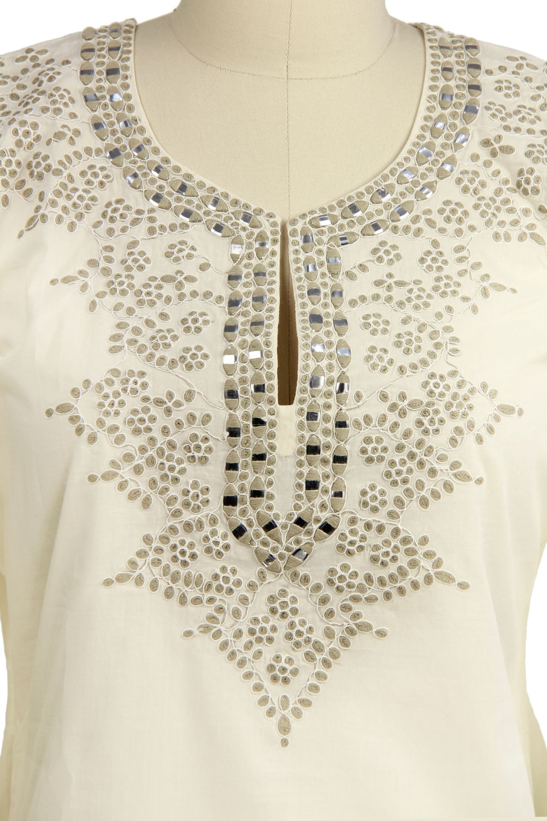 Elegant White Embroidered Cotton Tunic