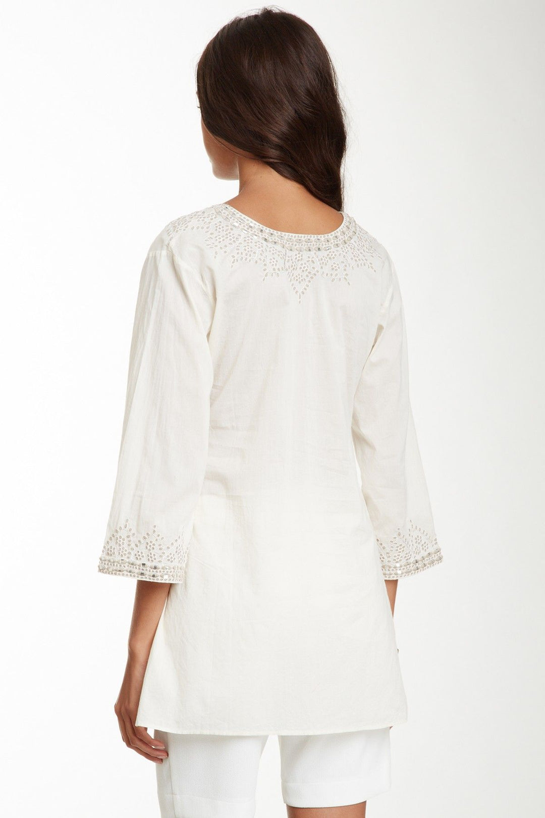 Elegant White Embroidered Cotton Tunic