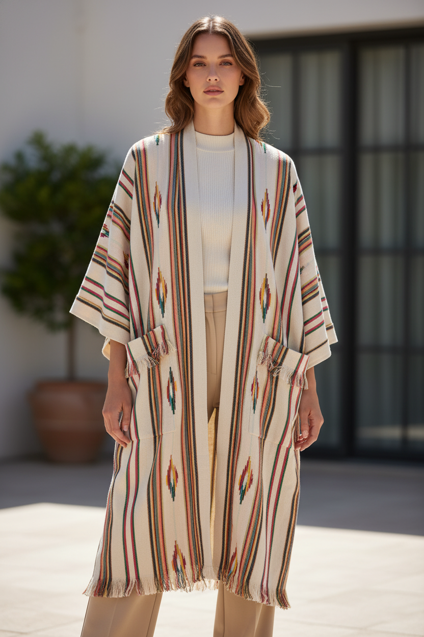 Margarita Ikat Striped Jacket Kimono - Ivory