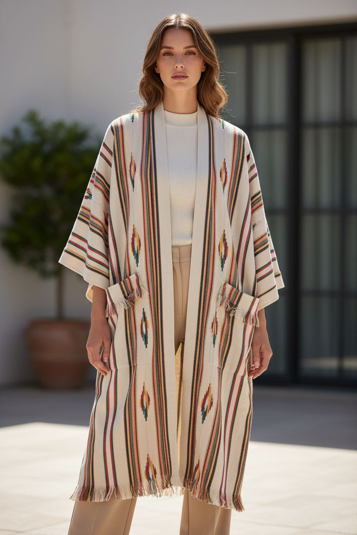 Margarita Ikat Striped Jacket Kimono - Ivory