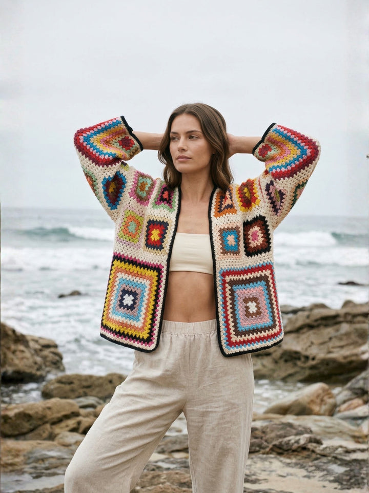 Granny Multi Square Crochet Short Jacket