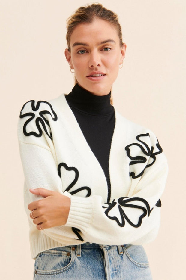 Cropped Flower Squiggle Cardigan