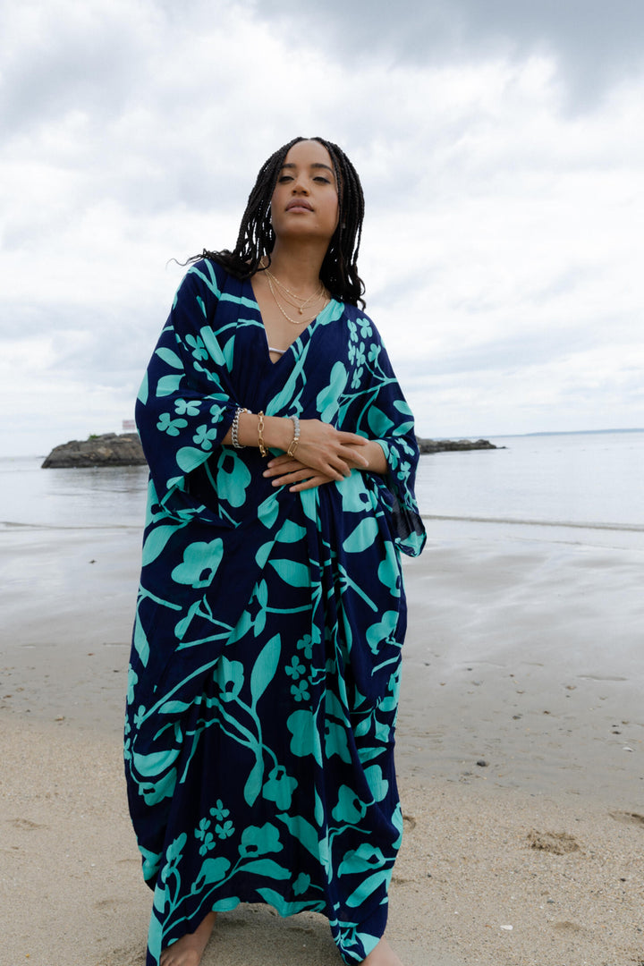 Shadow Floral Print Maxi Kaftan