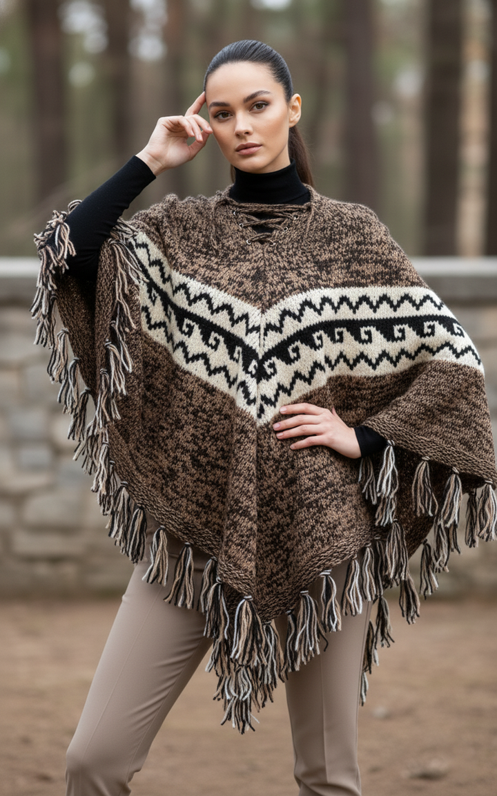 Woolen Handknitted Hooded Poncho