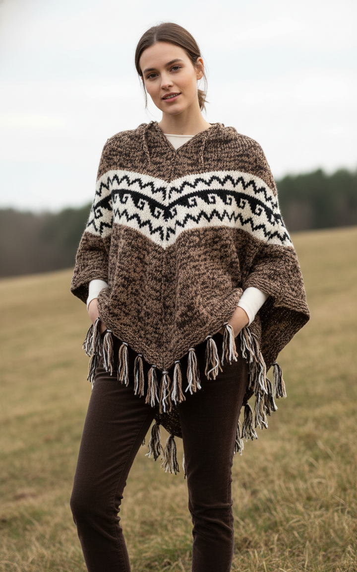 Woolen Handknitted Hooded Poncho