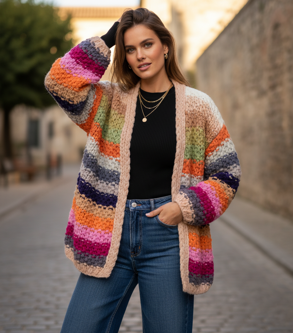 Rainbow Knitted Cardigan - Ivory