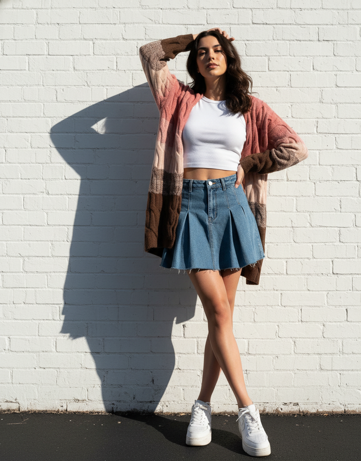Cable knit Color Block Cardigan