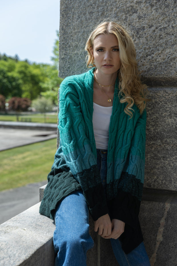 Cable knit Color Block Cardigan