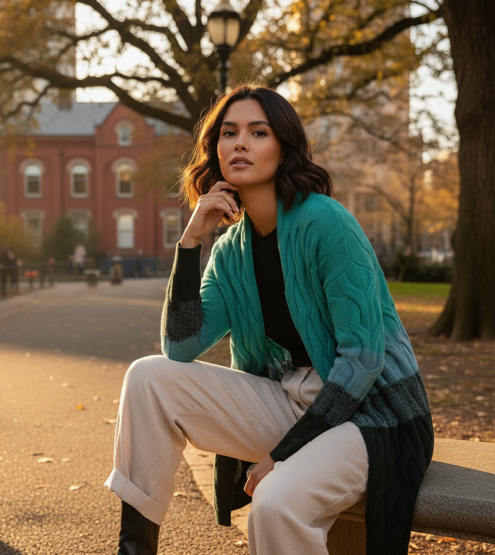 Cable knit Color Block Cardigan