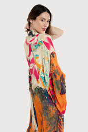 Multicolored Abstract Floral Kimono