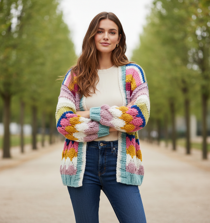 Knitted Rainbow Bubble Stitch Cardigan