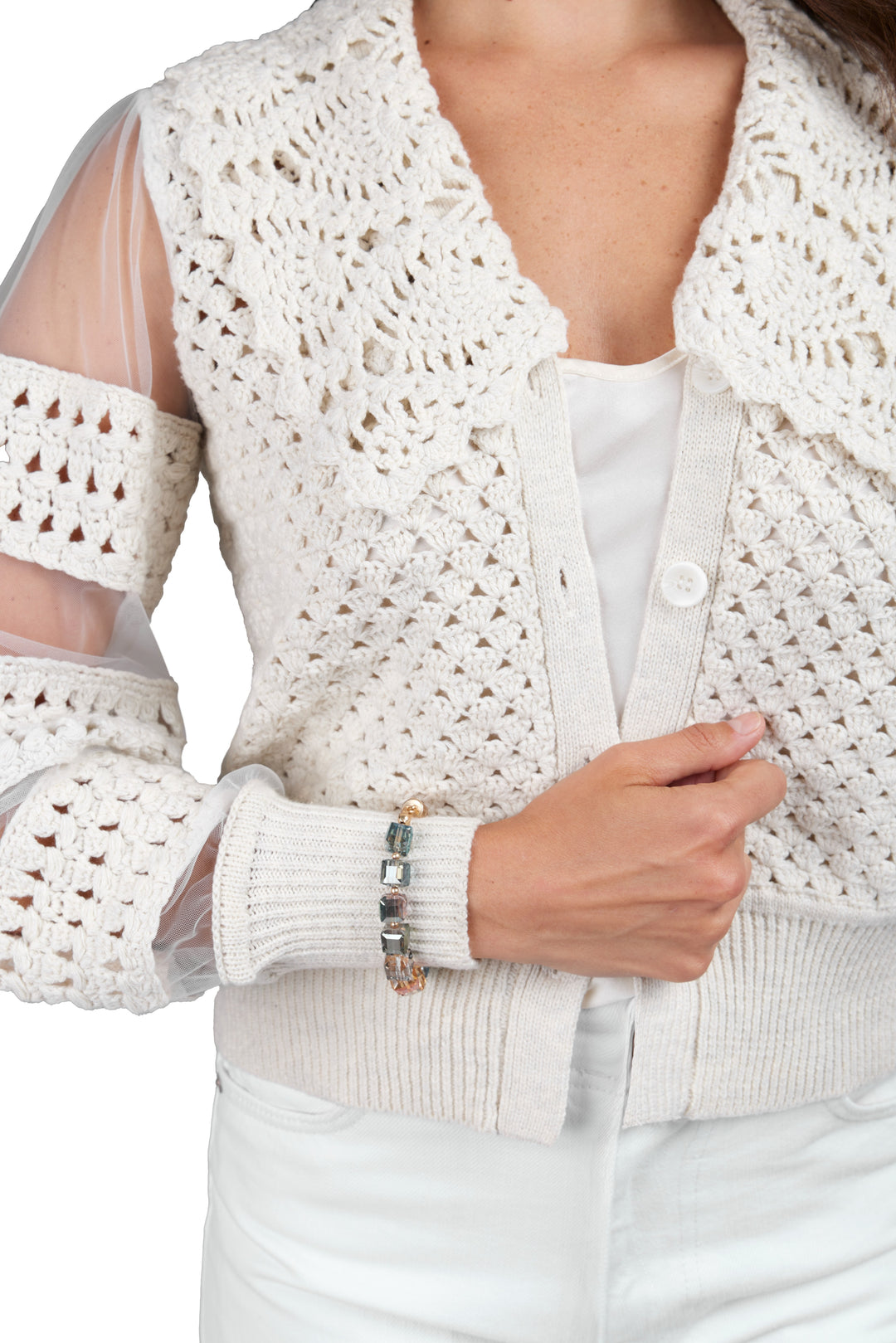 Hand Crochet Sheer Button CardIgan