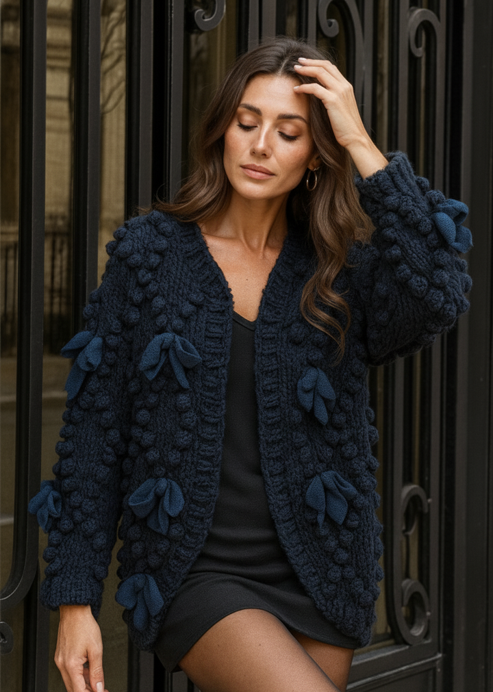 Textured  Bow Cardigan