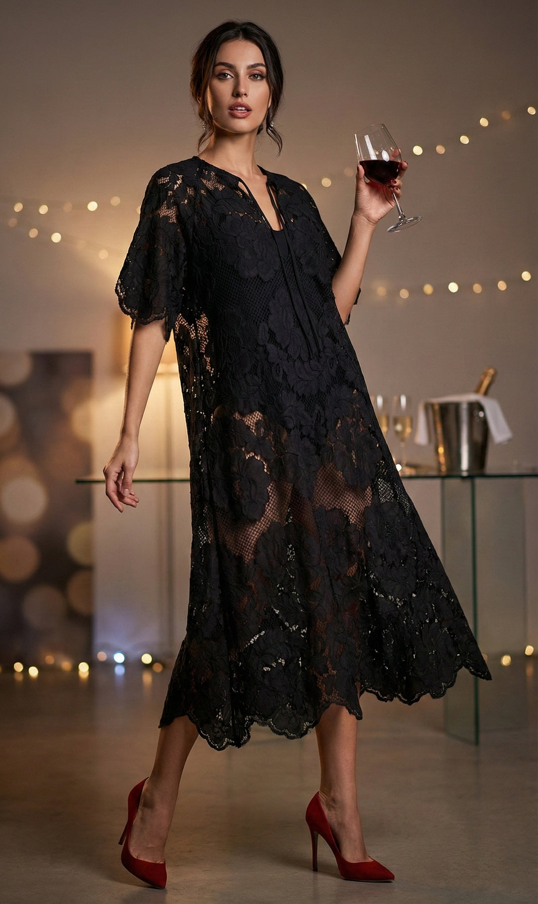 Floral Mesh Lace Kaftan