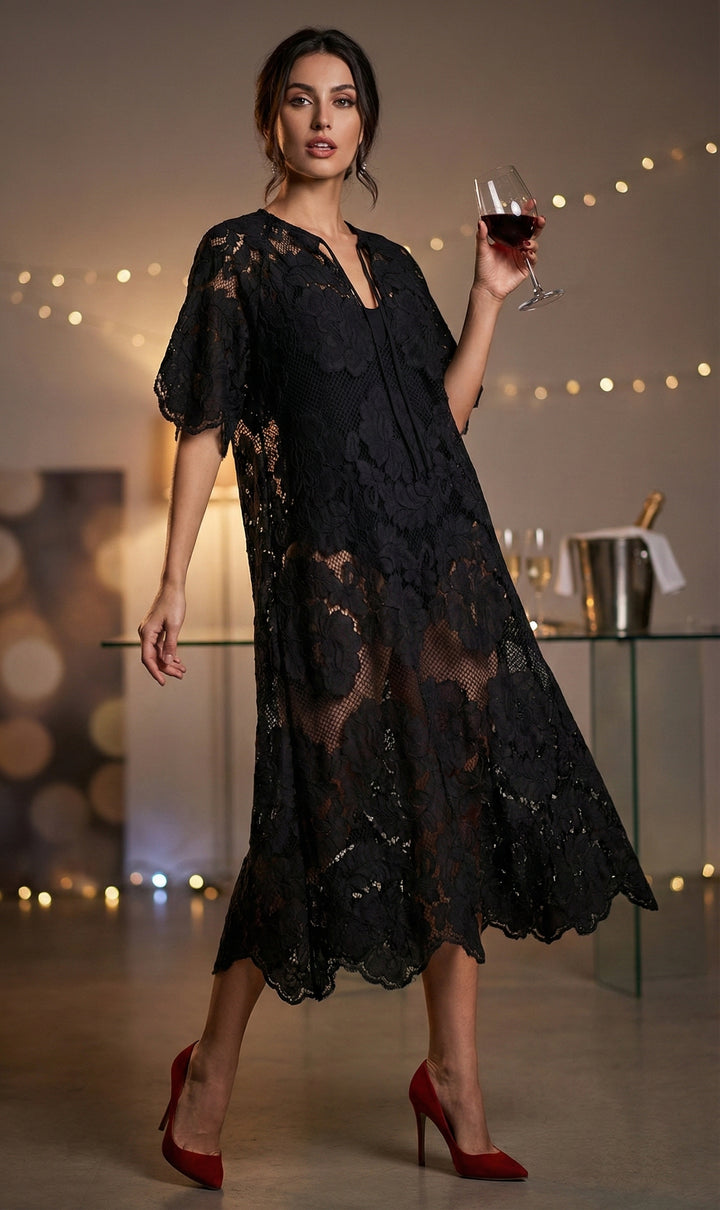 Floral Mesh Lace Kaftan