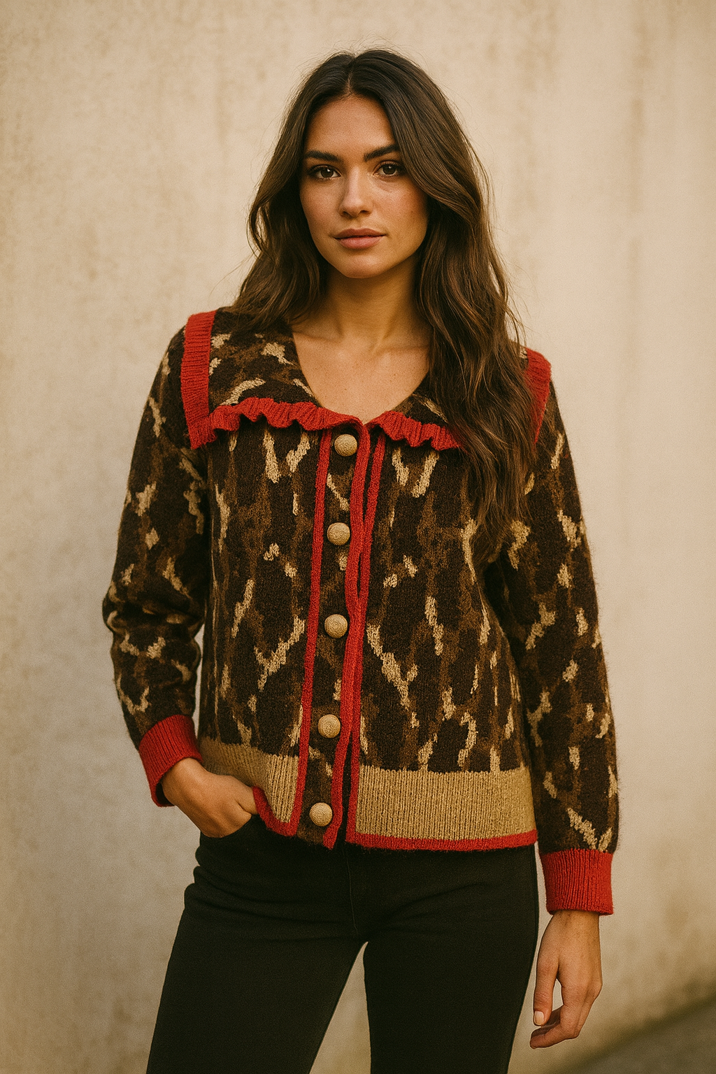 Leopard Collar Button Cardigan