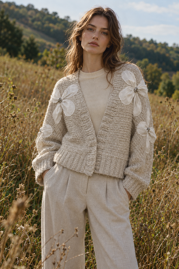 Tulle Flower Open Cardigan