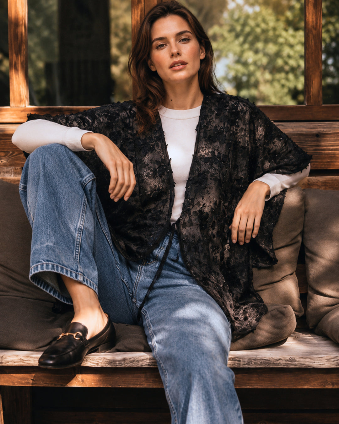 Floral Lace Tie Front Ruana