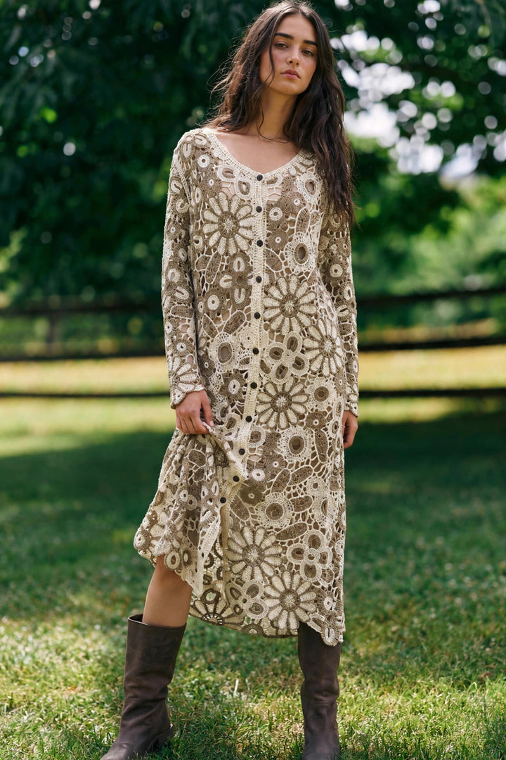 Long Flower Crochet Jacket