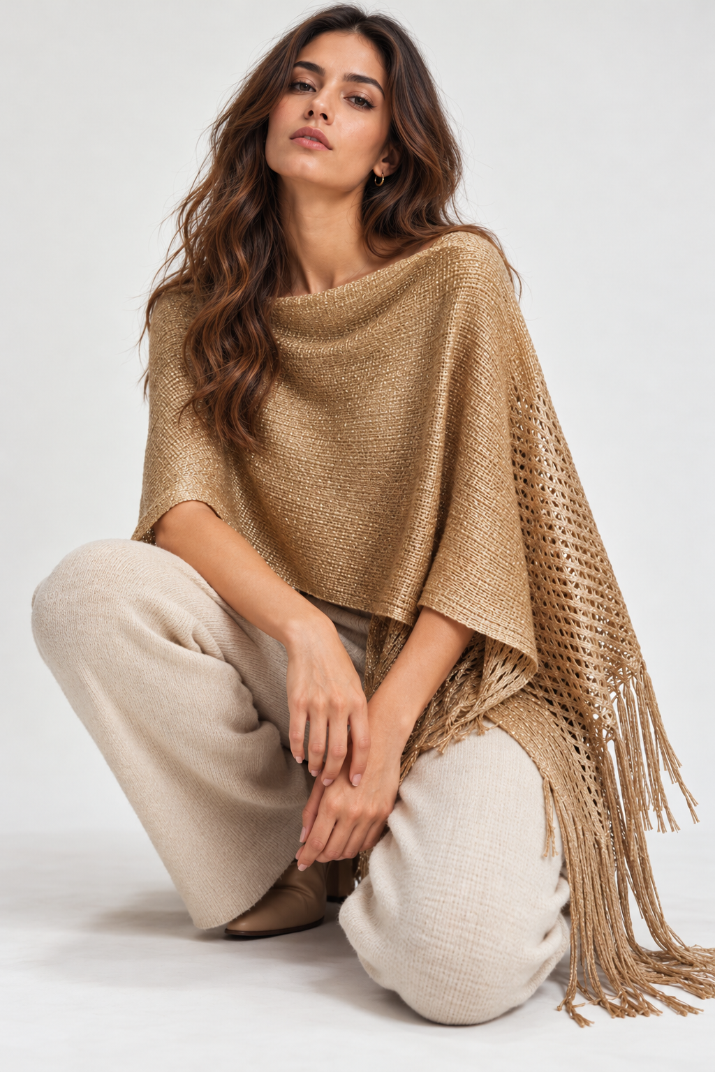 Metallic Fringe Poncho