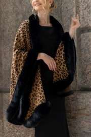 Faux Fur Cheetah Patterned Cape Kimono