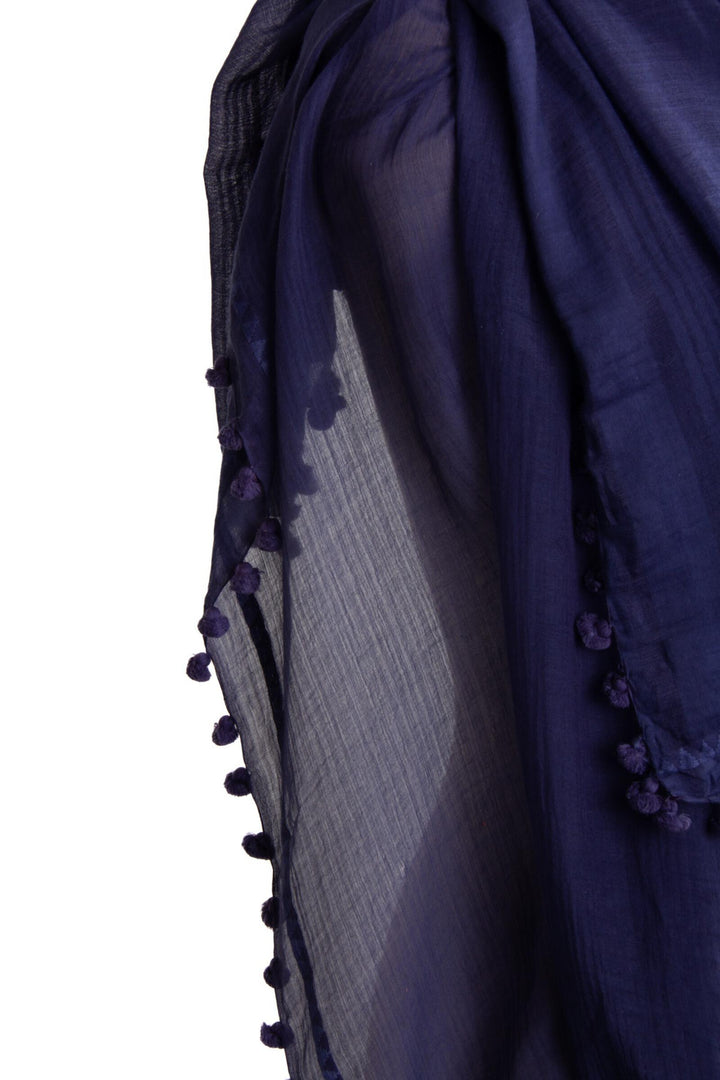 Tassel Adorned Cotton Silk Scarf