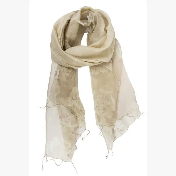 Botanical Silk Scarf with twisted fringes