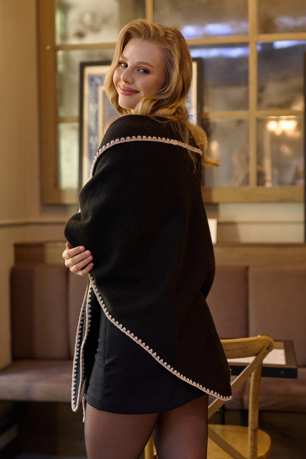 Knitted Triangle Shawl Wrap - Black