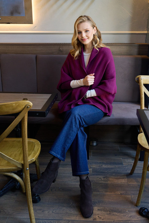 Open Front Oversized Cardigan - Purple