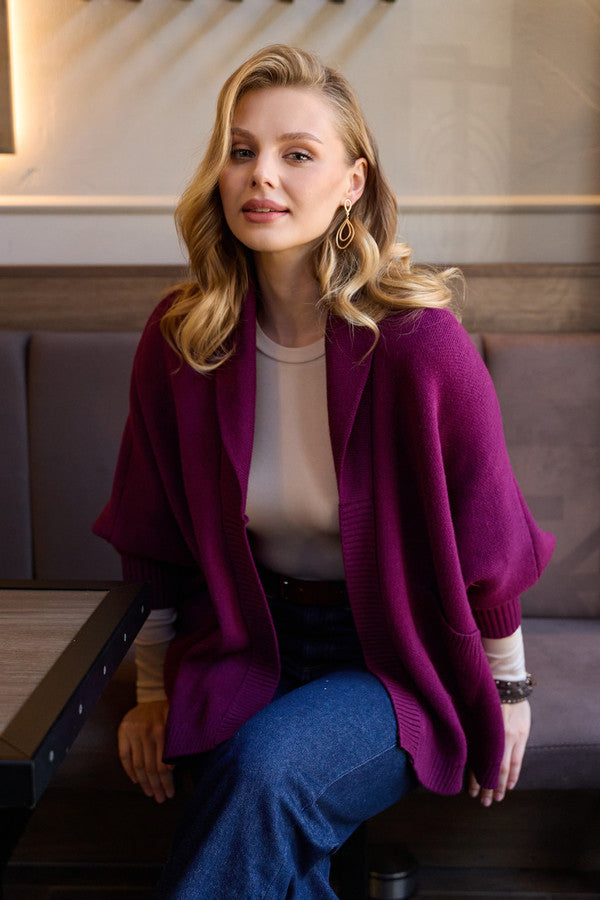 Open Front Oversized Cardigan - Purple