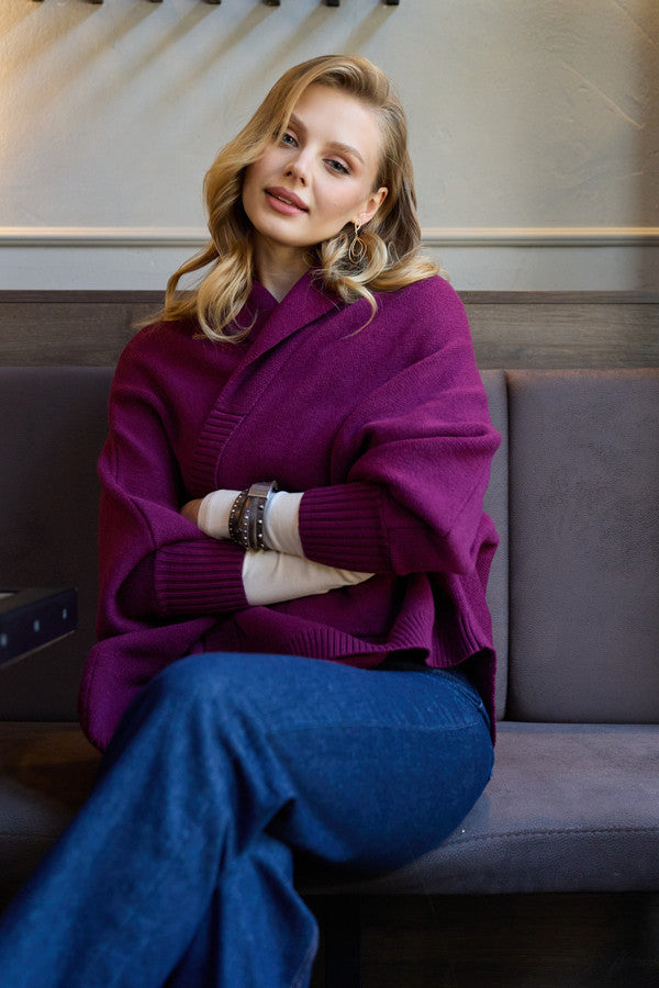 Open Front Oversized Cardigan - Purple