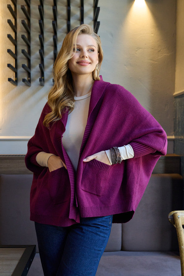 Open Front Oversized Cardigan - Purple
