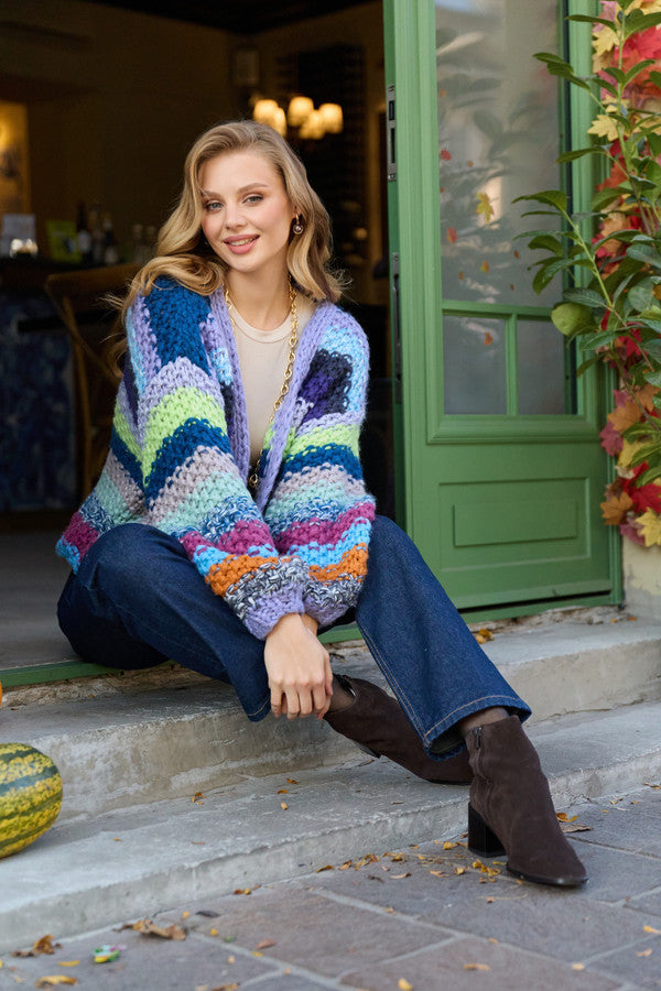 Rainbow Knitted Cardigan - Blue