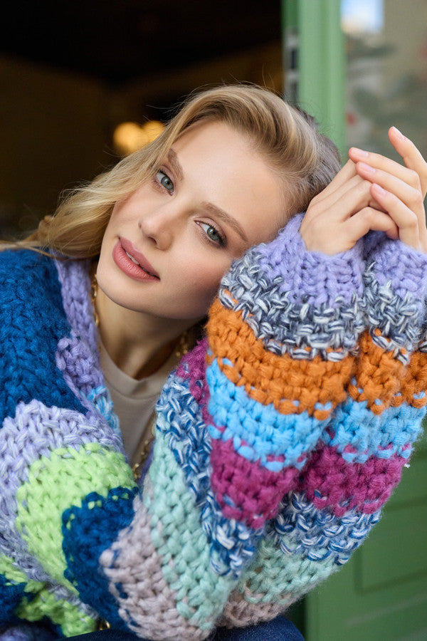 Rainbow Knitted Cardigan - Blue