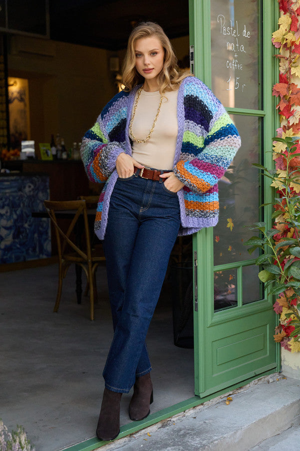 Rainbow Knitted Cardigan - Blue