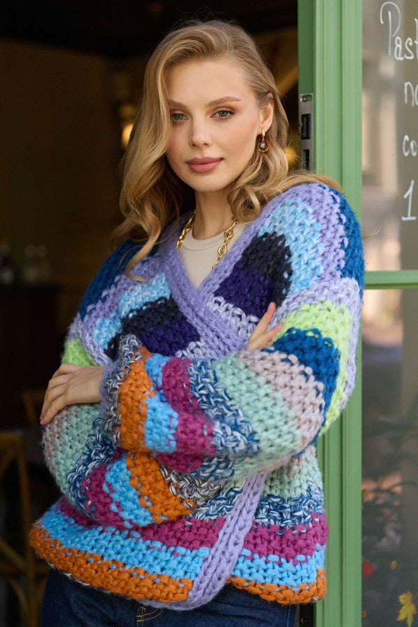 Rainbow Knitted Cardigan - Blue