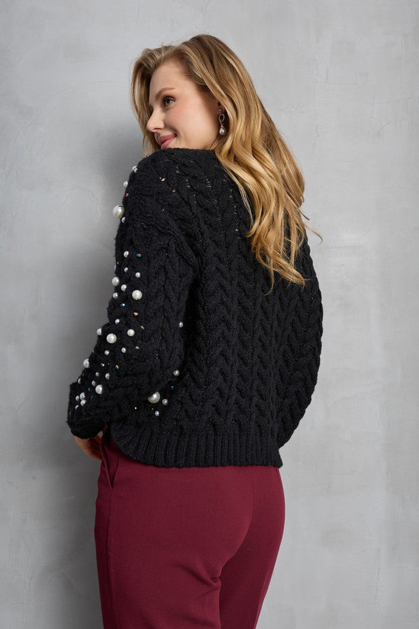 Party Pearl Cardigan - Black Multi