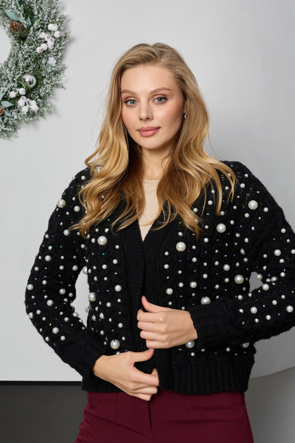 Party Pearl Cardigan - Black Multi