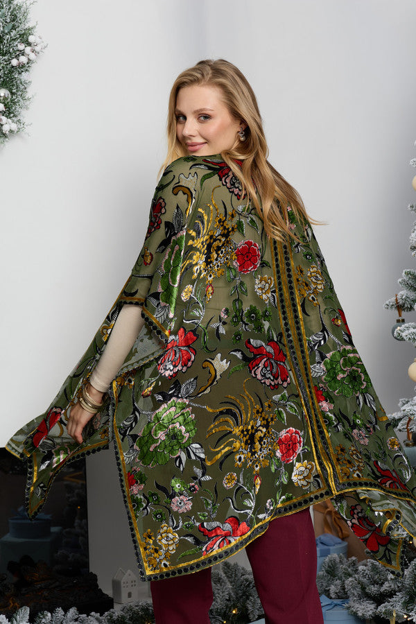 Velvet Muse Burnout Kimono - Green