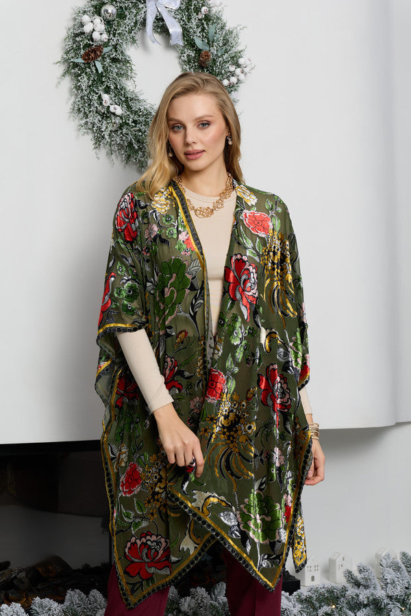Velvet Muse Burnout Kimono - Green