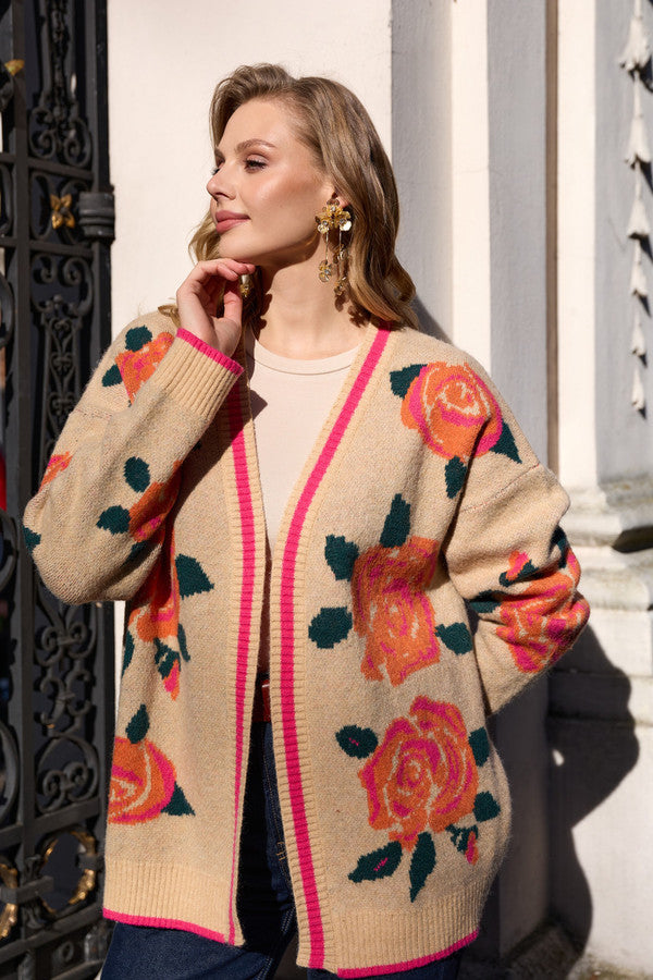 Flower Print Cardigan - Cream